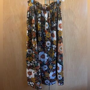 NATURAL LIFE Black Maxi Skirt with Yellow, White & Orange Floral Print